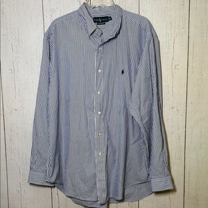 Ralph Lauren Blue White Pin Stripe Classic Fit Button Down Shirt Size 17 1/2